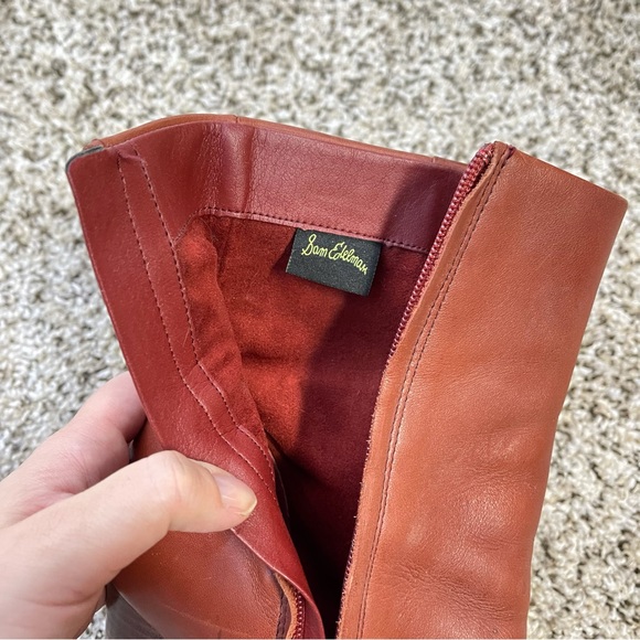 Sam Edelman Dark Cognac Chunky Heel Ankle boots Leather Booties Size 8.5 - Picture 8 of 9